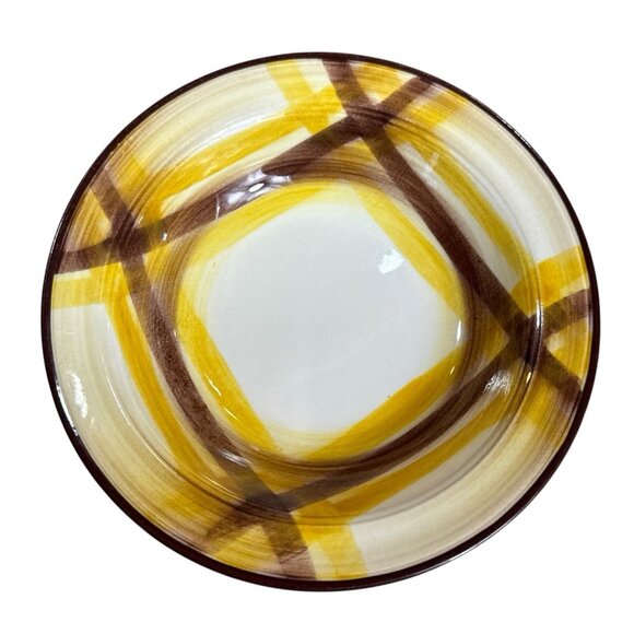 3 Vtg Vernonware Homespun Hand Painted Yellow Brown Plaid Fruit Serving Bowl 8" - Picture 3 of 12